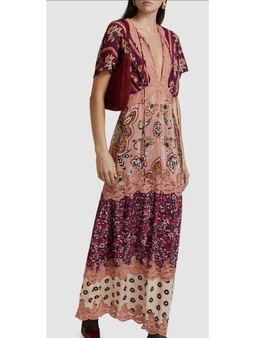Farm Rio Glam Tapestry Laces Short-Sleeve Maxi Dress